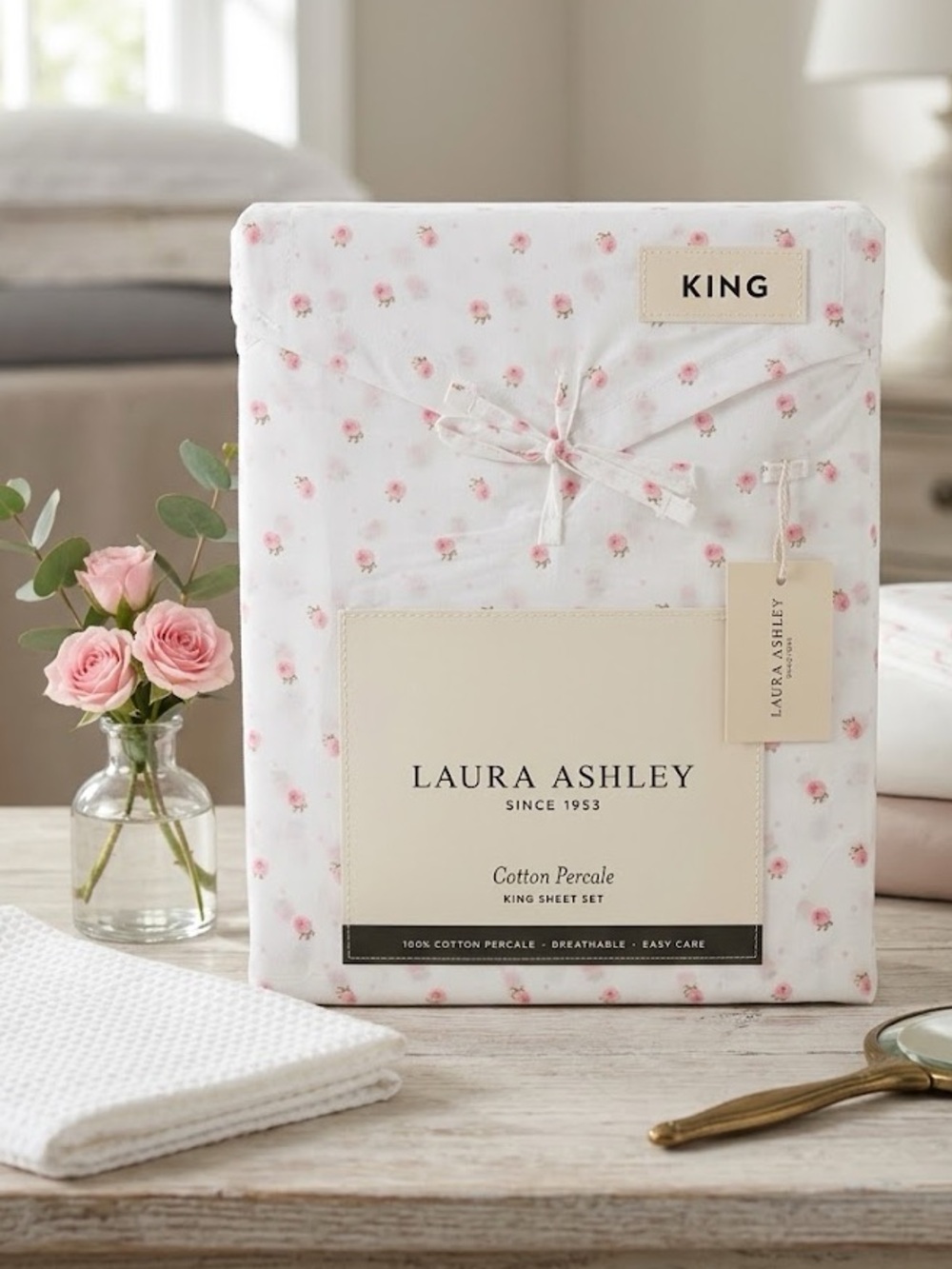 🌸🌷Laura Ashley King Sheet Set Pink Confection Floral 4pc NWT